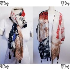 Distressed Flag Scarf Kimono One Size